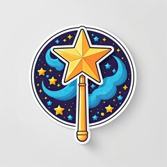Pixel Art Golden Star Wand on a Dark Blue Night Sky Background