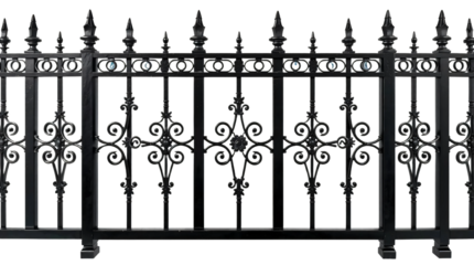 Black iron fence isolated on transparent background