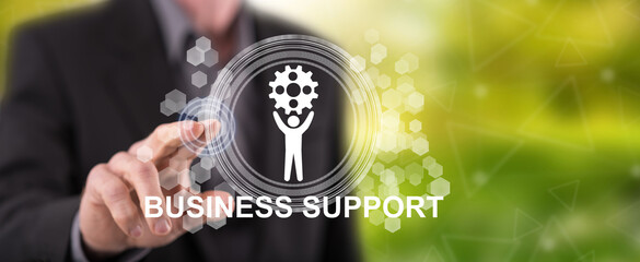 Man touching a business support concept