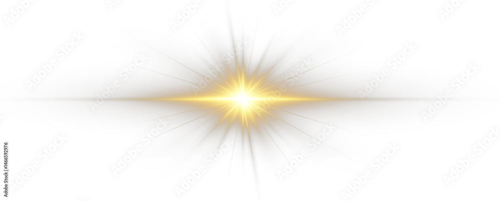 Poster bright yellow light explosion with sun rays and glare. radiant flash burst, solar beam effect, shini