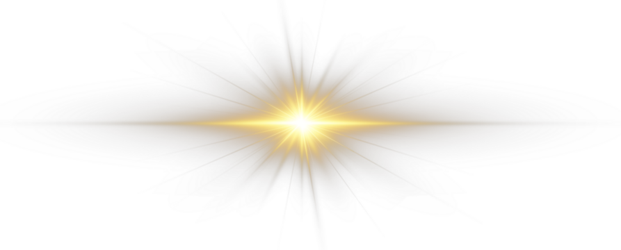 Bright Yellow Light Explosion with Sun Rays and Glare. Radiant Flash Burst, Solar Beam Effect, Shining Light Overlay and Warm Glow on Transparent Background for Abstract or Graphic Design