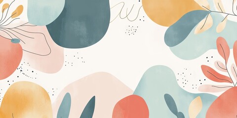 Fototapeta premium Gentle Watercolor Blobs and Leaves.