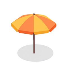 Isometric orange and yellow beach umbrella providing shade from sunlight