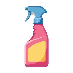 Pink spray bottle with blue nozzle for cleaning or gardening use