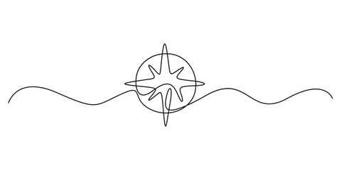 Continuous one line drawing compass for locating direction. Shipment and logistic concept. Continuous line drawing navigation compass vector illustration