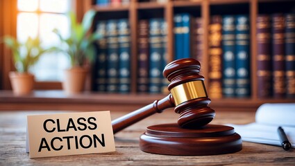 Gavel on wooden table symbolizing legal justice