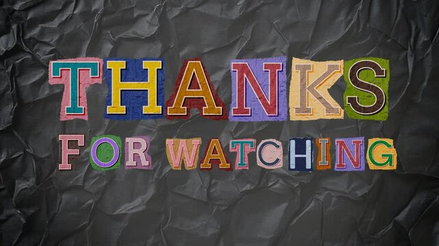 Thanks for Watching animation video on crumpled paper background. 4K Video text animation for social media