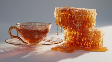 Honeycomb Dripping onto a Luxurious Tea Cup