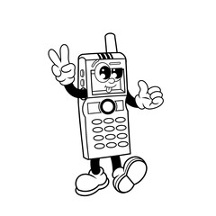 Retro character design of cute mobile phone outline