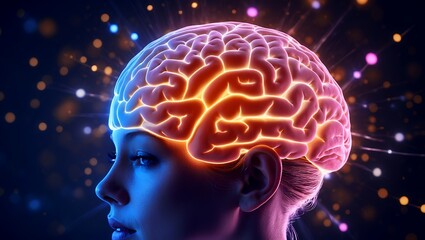 Obraz premium Glowing brain representation of mindfulness and positive thinking