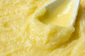 Natural Indian Traditional Ghee Butter Clarified Butter In Spoon Close-Up