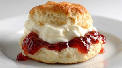 A delightful scone with cream and jam