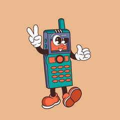 Retro character design of cute mobile phone