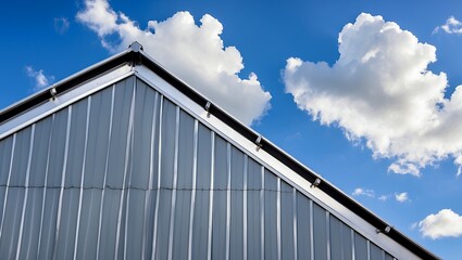 Fototapeta premium Gray metal roof under blue sky with clouds