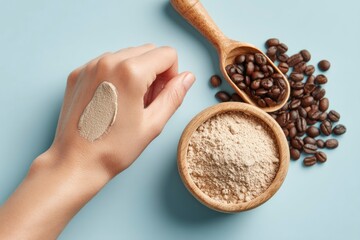 Hand with Mask and Coffee Beans