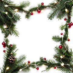 christmas frame with fir branches and berries