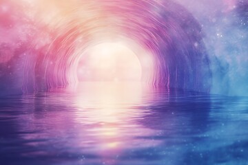 Dreamlike Purple Tunnel Reflecting in Calm Water