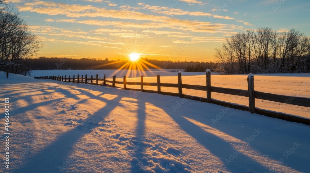 Poster a vibrant sunrise illuminating a row of utility poles, with the light casting long shadows across a 