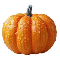Stock photo of orange pumpkin with water drops on black background view on transparent background