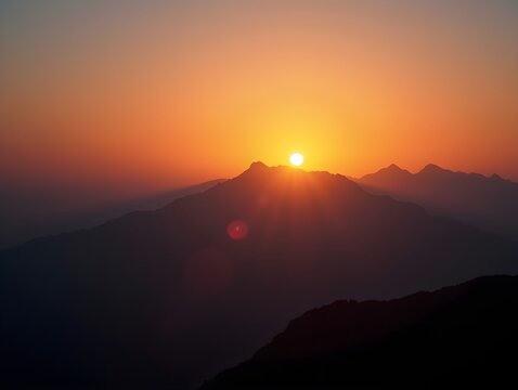 mountain sunset landscape with glowing