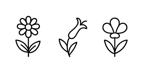 Line art symbols of candy bouquet, floral garland, and flower icon