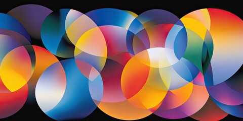 Colorful Circles Abstract Overlaying Translucent Gradients on Black.