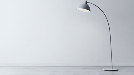 Modern floor lamp casting a warm glow Over white Studio Background.