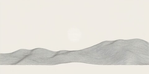 Minimalist Wireframe Mountain Landscape with Muted Sun Illustration.