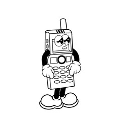 Retro character design of shy mobile phone outline