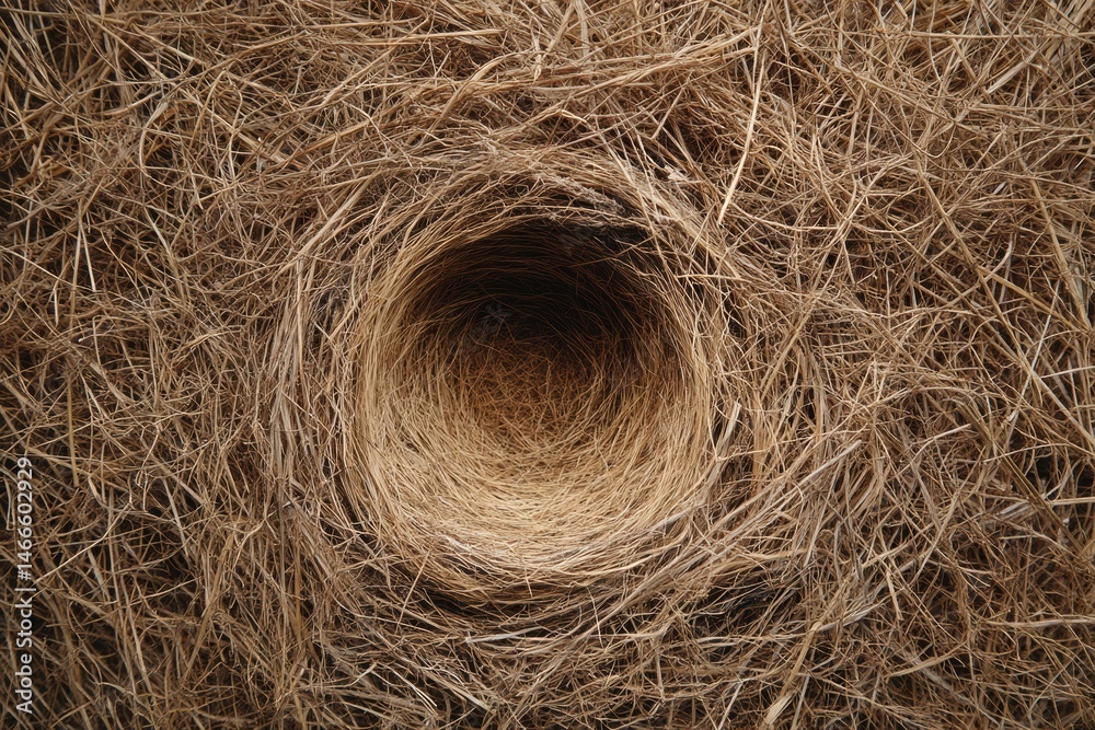 Aufkleber Circular Straw Nest With Central Logo Space Viewed From Above in Natural Setting Generative AI