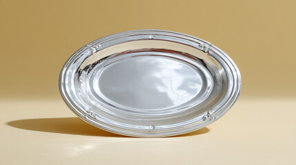 Elegant Polished Silver Oval Frame Plate with Lid Centered on Clean Background