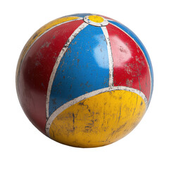 Isolated vintage beach ball red blue yellow summer fun toy childhood old on transparent background