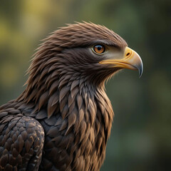 A majestic brown eagle perched on a rock.