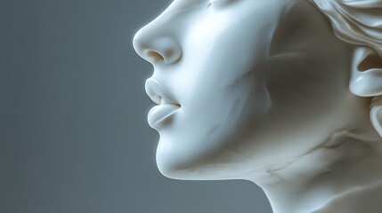 Soft and detailed marble sculpture of a woman’s face in profile view image