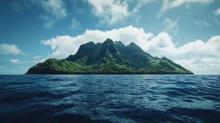 Lush tropical island rising from the deep blue sea.