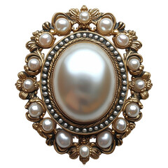 Vintage pearl brooch gold jewelry antique fashion accessory design art on transparent background