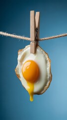 A yellow yolk fried egg cooks in a pan, a simple breakfast ingredient