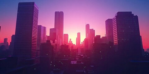 Fototapeta premium Cyberpunk Sunrise Cityscape at Dawn.