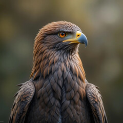 A majestic brown eagle perched on a rock.