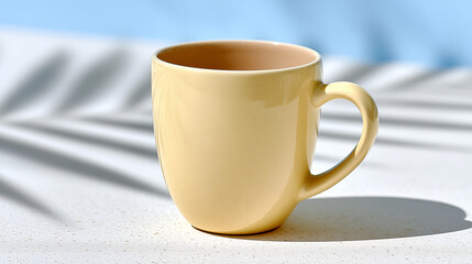 Polished Minimal Composition of a Yellow Mug Against a Bright Background with Soft Shadows Reflecting Serenity and Style