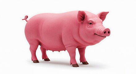 Fototapeta premium Pink Pig Figurine, Farm Animal Toy, Realistic Model
