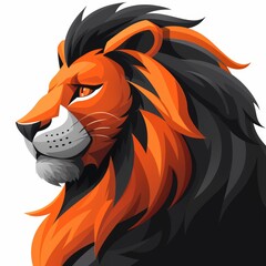 Flat Illustration of Lion with Clean Lines on Isolated White Background