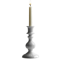 Candlelight flame in white ceramic holder on black background photo on transparent background