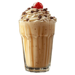 Delicious milkshake with cherry and chocolate chunks dessert drink cafe on transparent background