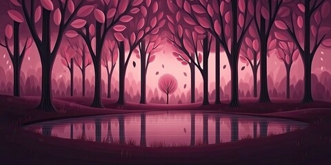 Obraz premium Crimson Canopy Serene Pond Reflects Autumns Blush.