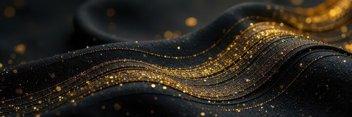 Intricate gold threads woven on deep black, luxurious texture , art, stylish