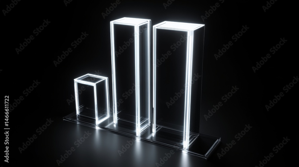 Aufkleber transparent d bar graph with glowing edges, set against a dark background for a modern, tech-inspire