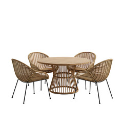 Rattan Dining Table Set with Circular Table and Chairs On Transparent Background


