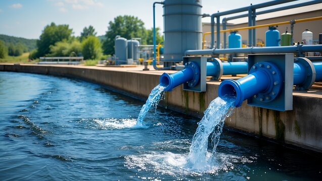 Purified water flowing from sustainable treatment facility