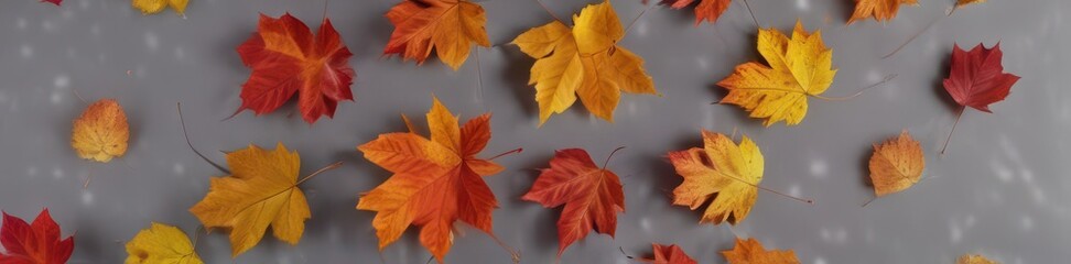Autumn leaves, vibrant colors against a muted grey backdrop, weather, colorful leaves, season change